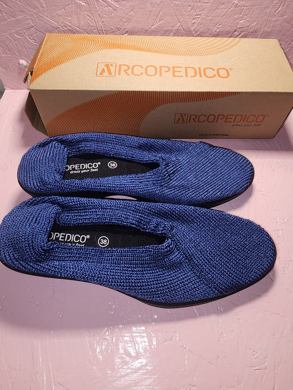 Arcopedico Navy Knit Slip-On Comfort Flats